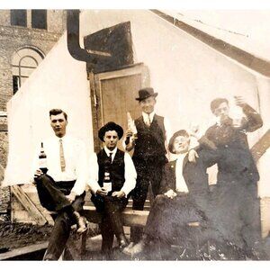 C.1920-30s RPPC Local Small Town Soda Beer Bottling Plant Workers Postcard F6G
